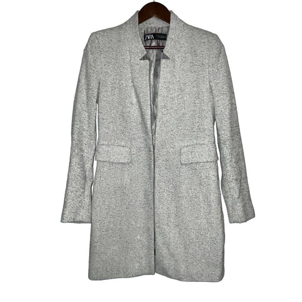 Zara Grey Herringbone Blend Long Coat